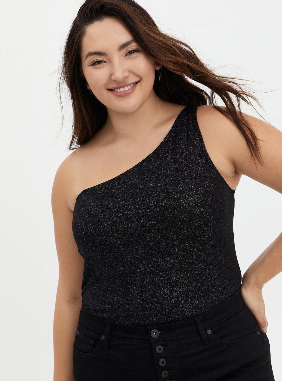 Torrid NWT Black Sparkle One Shoulder Glam Top - Size 6 (6X) - Women's Plus Size